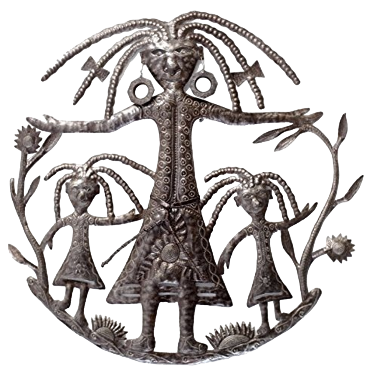 Mother & Daughters in the Garden, Haitian Metal Art
