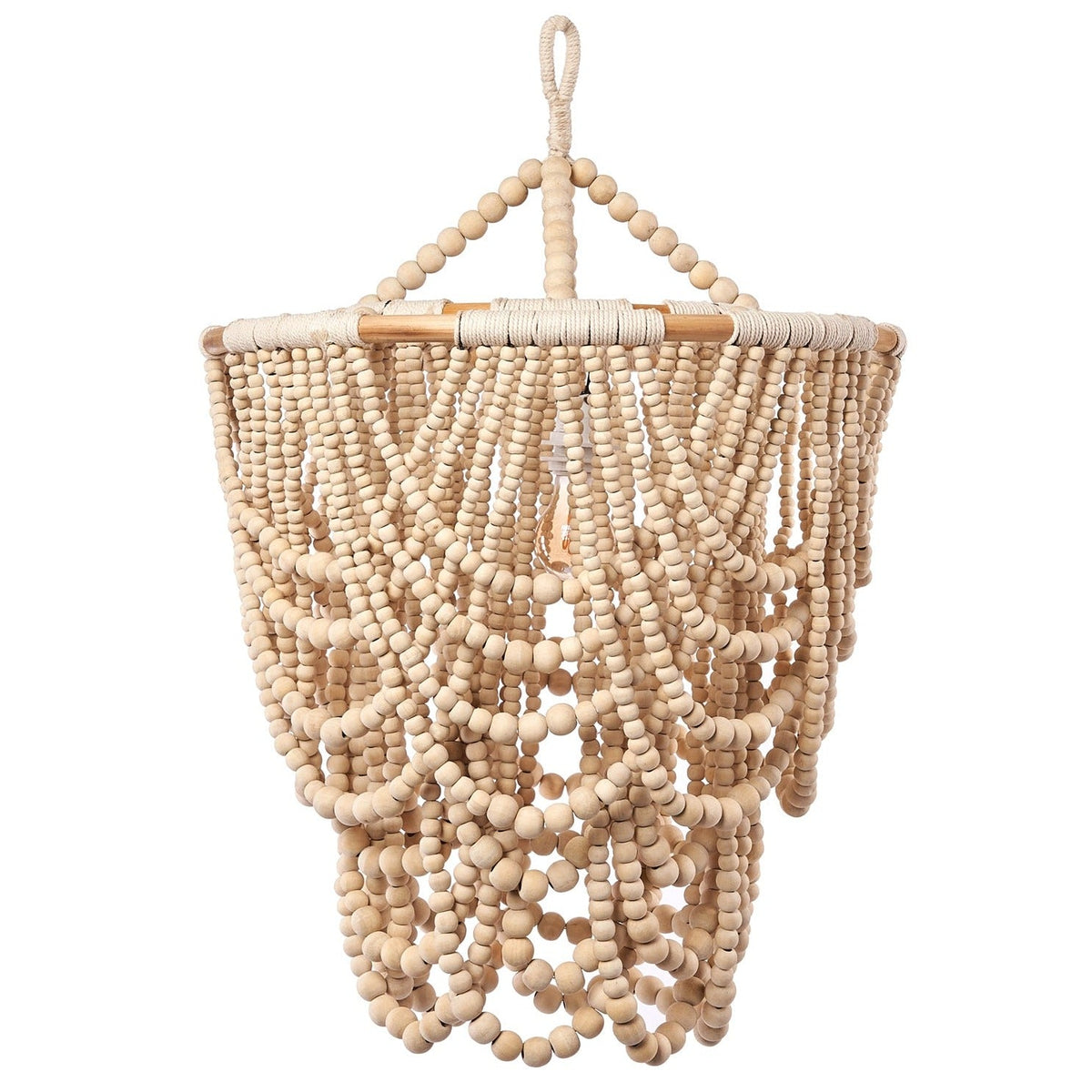 Natural Wood Beaded 30 in. Chandelier