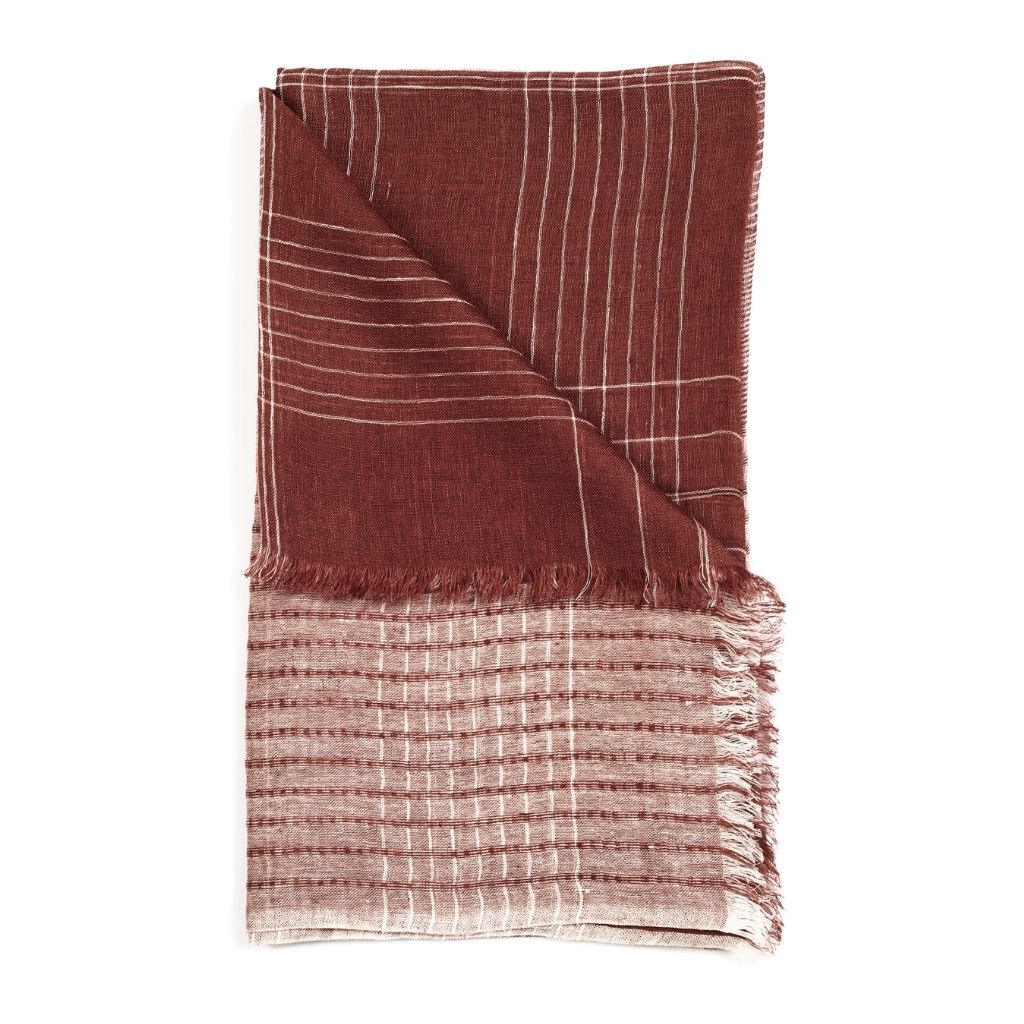 Auro Cinnabar Handwoven Earthy Rust Maroon Linen Scarf
