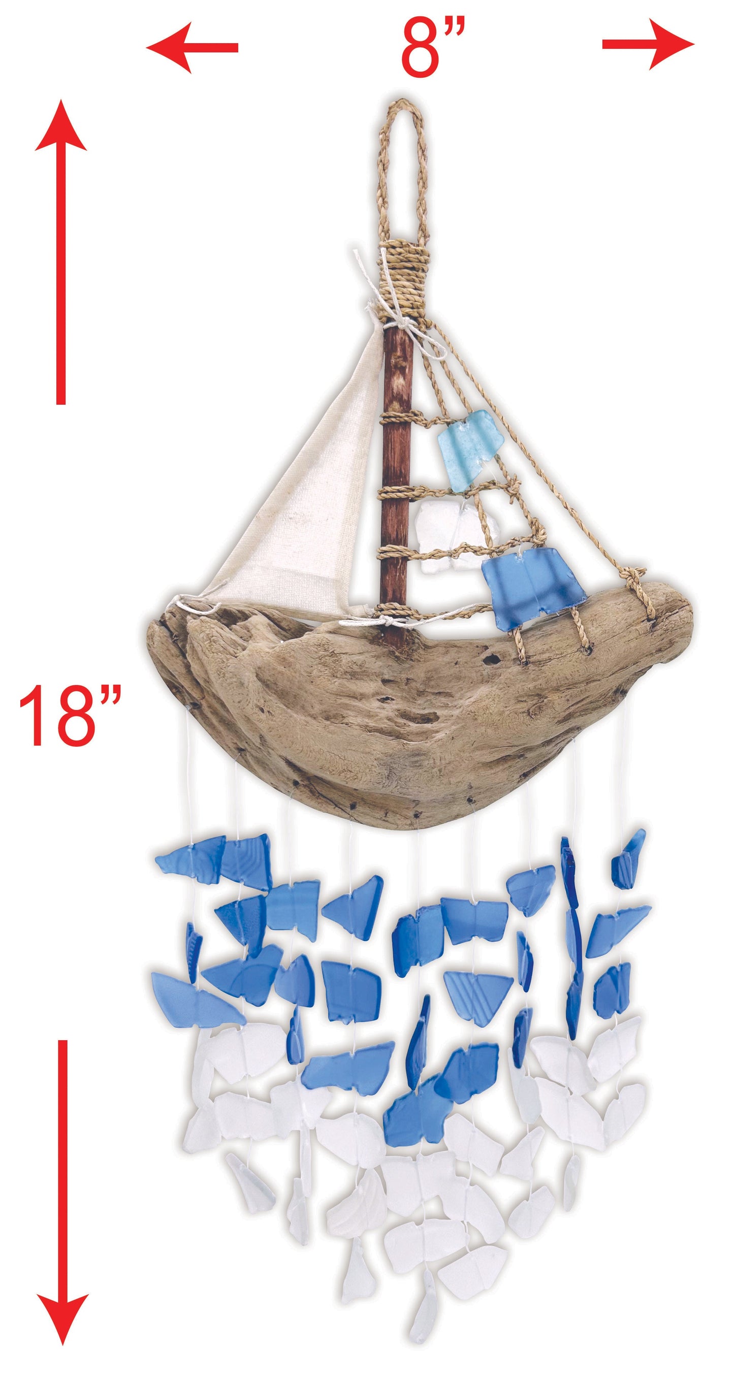 Glass Driftwood Boat Chime - 18 inches