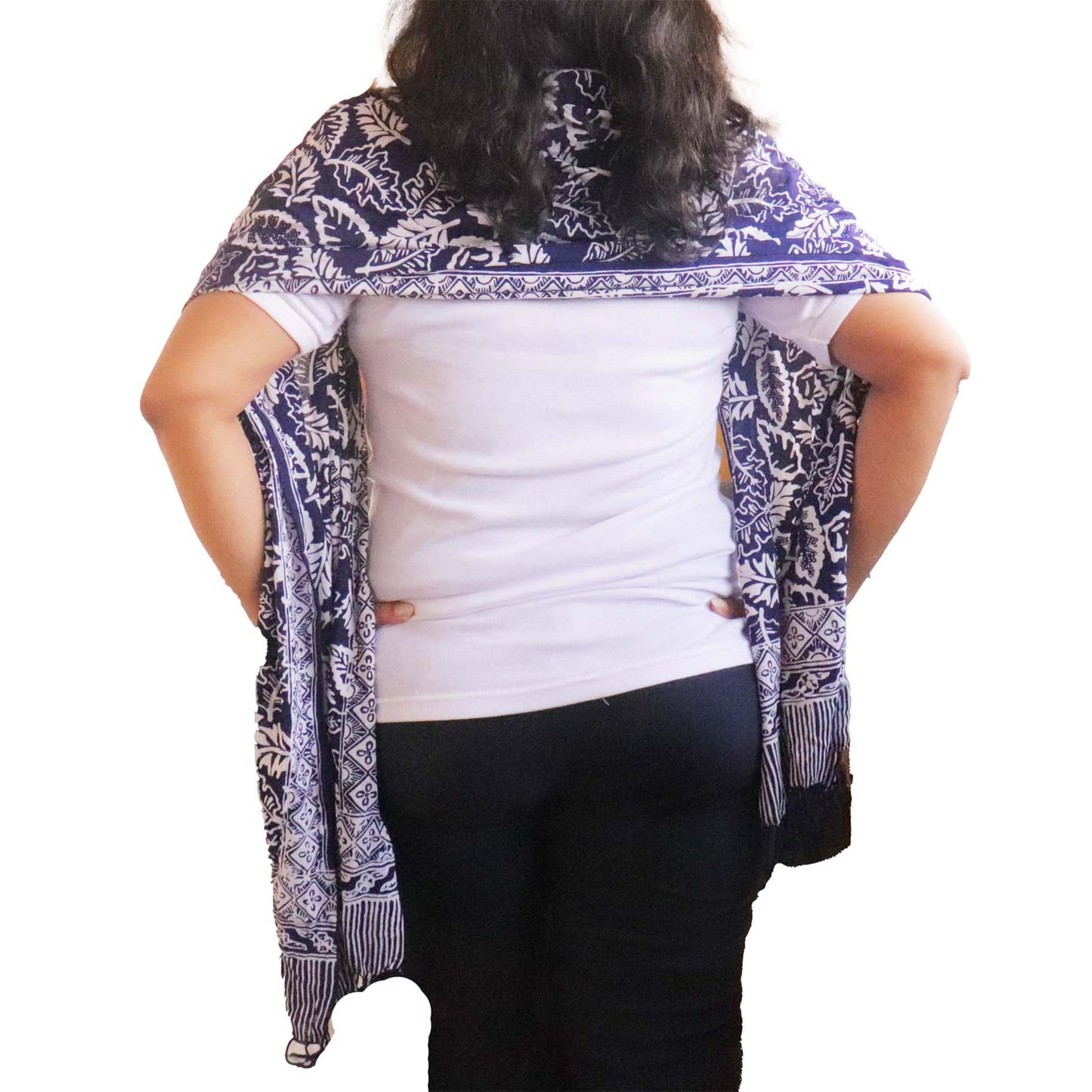 Hand Dyed Batik Scarf, 100% Cotton, Scarves, Bandana, Wrap , Blue Leaves