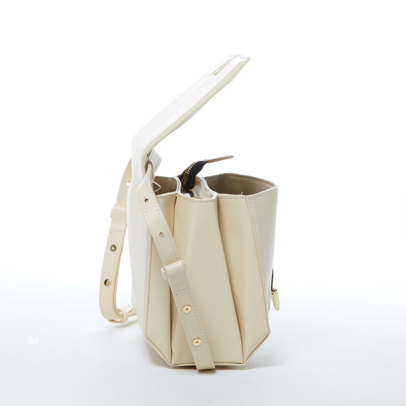SUSU Leather Saddle Bag Off White Crossbody Purse Cream Women's Handbag