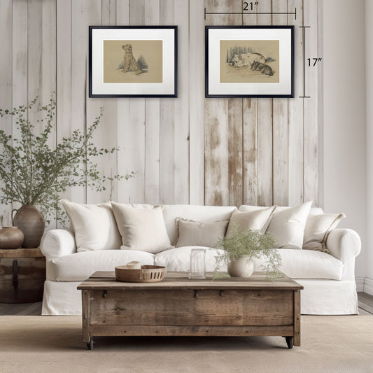 Sitting Dog Sketch Print in Black Frame