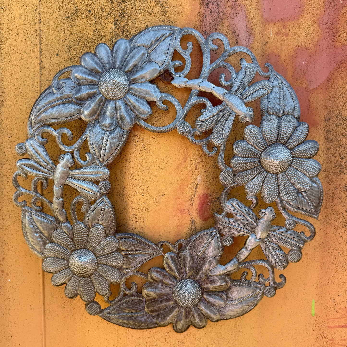 Recycled Metal Dragonfly Wreath – 12" | Fair Trade Haiti