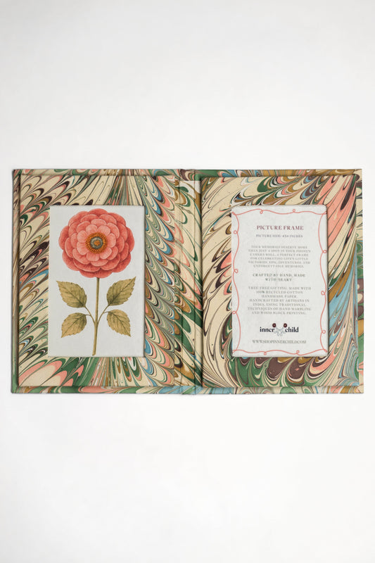 Hand-Marbled Picture Frame Folding Book, 4x6 in Flatiron Feathers