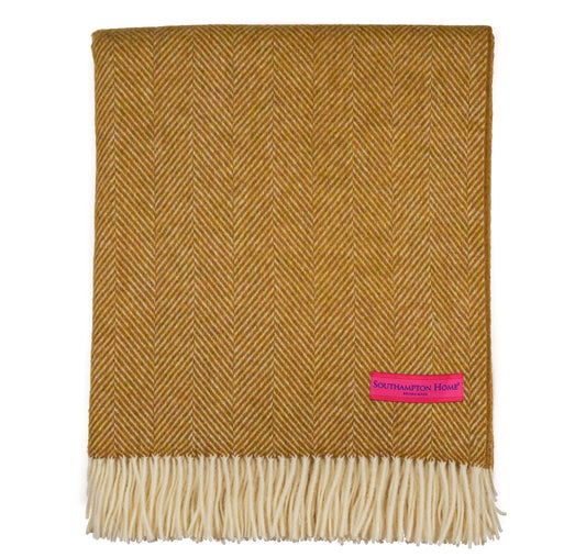 Southampton Home Merino Wool Herringbone Throw - Gold