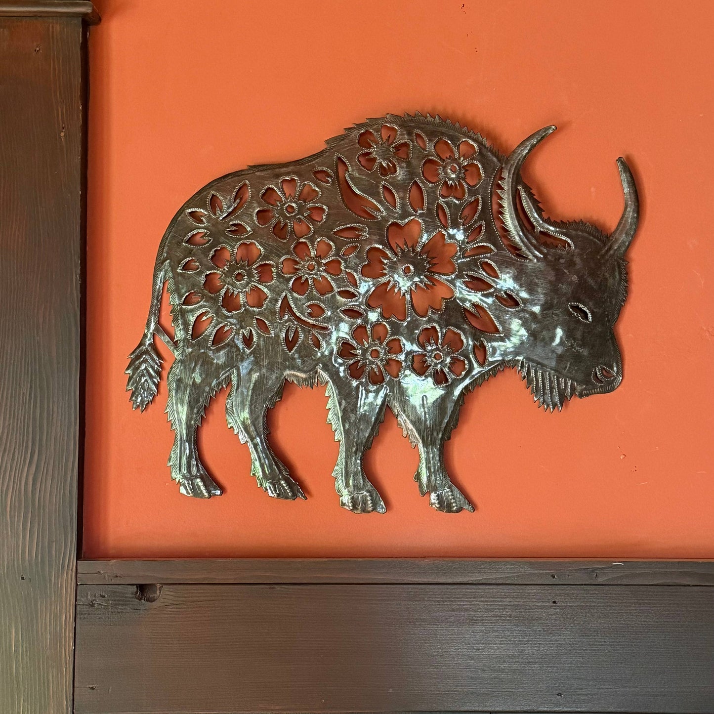 Haitian Metal Buffalo Wall Art 15x12 Hand Chiseled Recycled