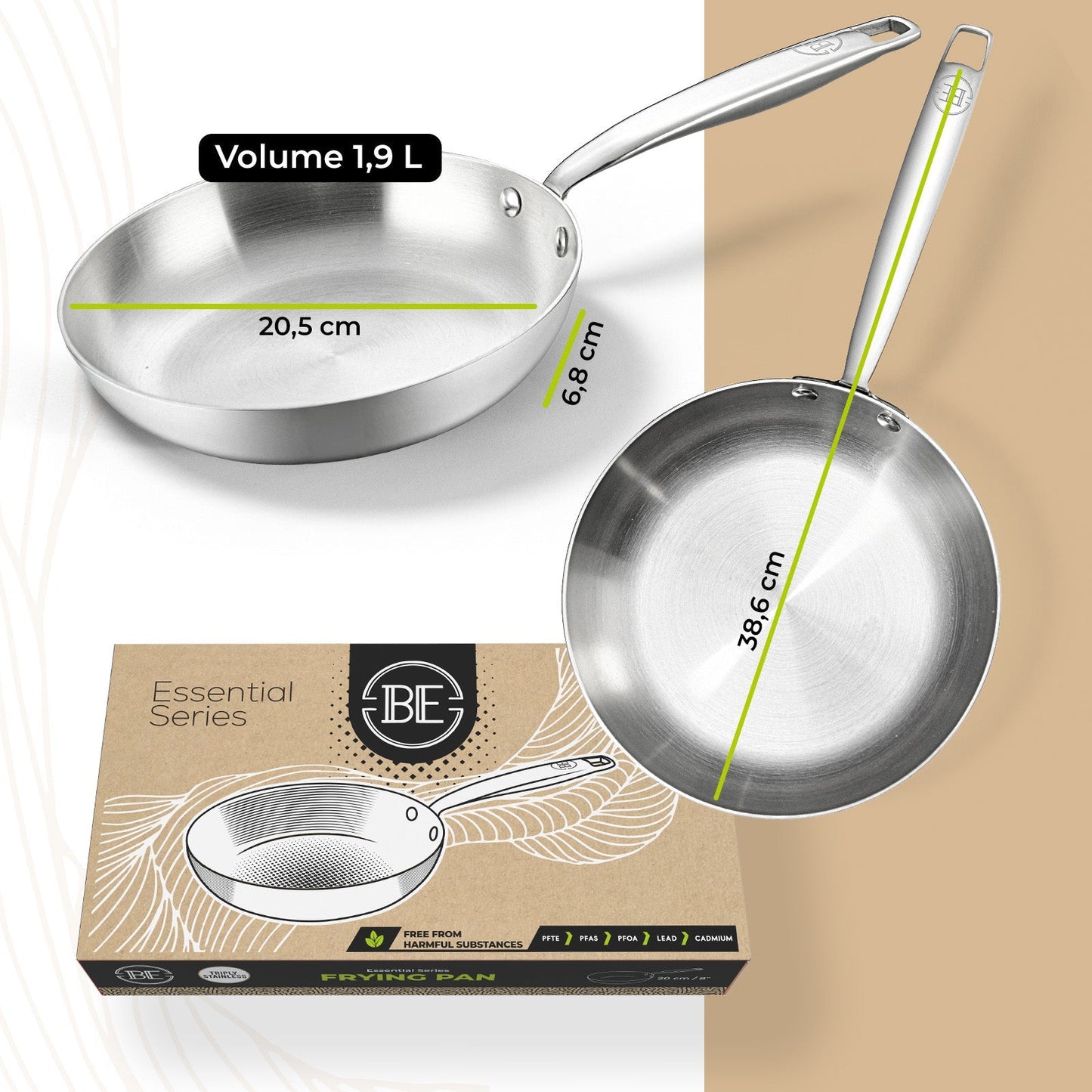 BE | LIVING Essential Series Frying Pans (Triply stainless steel)