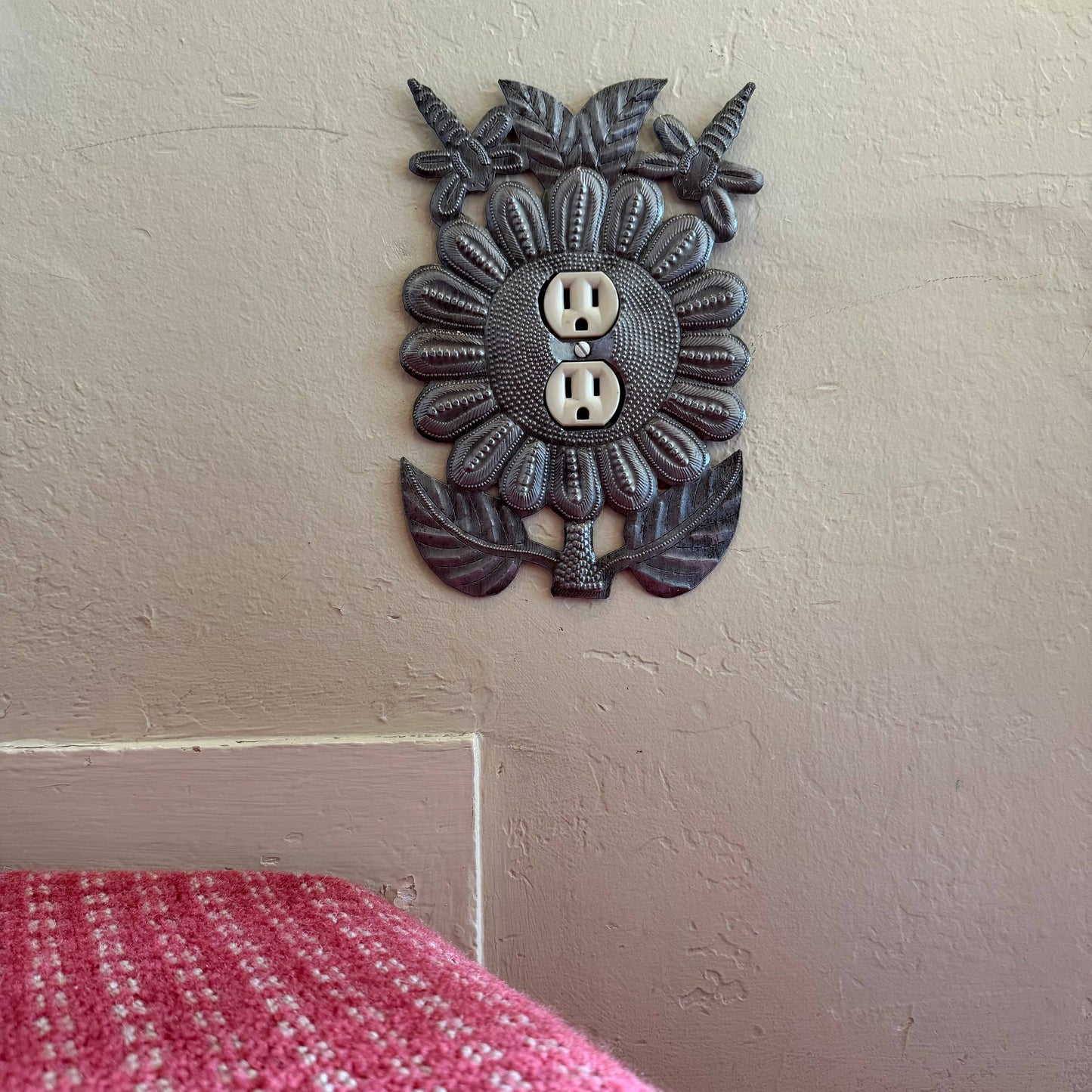 Haitian Metal Outlet Cover Sunflower Dragonfly 6x9 Handmade