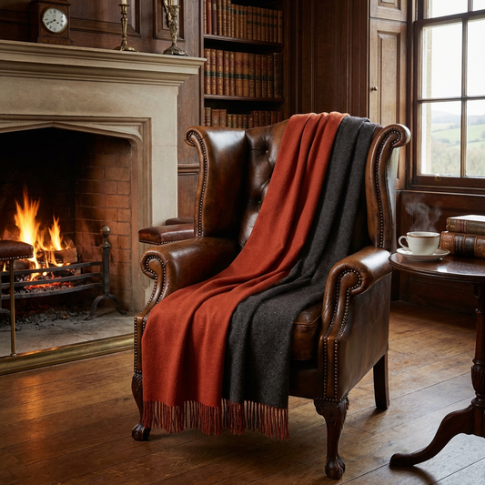 Highland Tweeds Reversible Double Cloth Throw - Orange/Brown