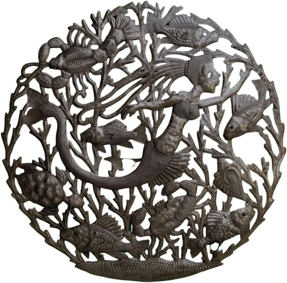 23" Handmade Haitian Metal Art, Swimming Mermaid Beach Home