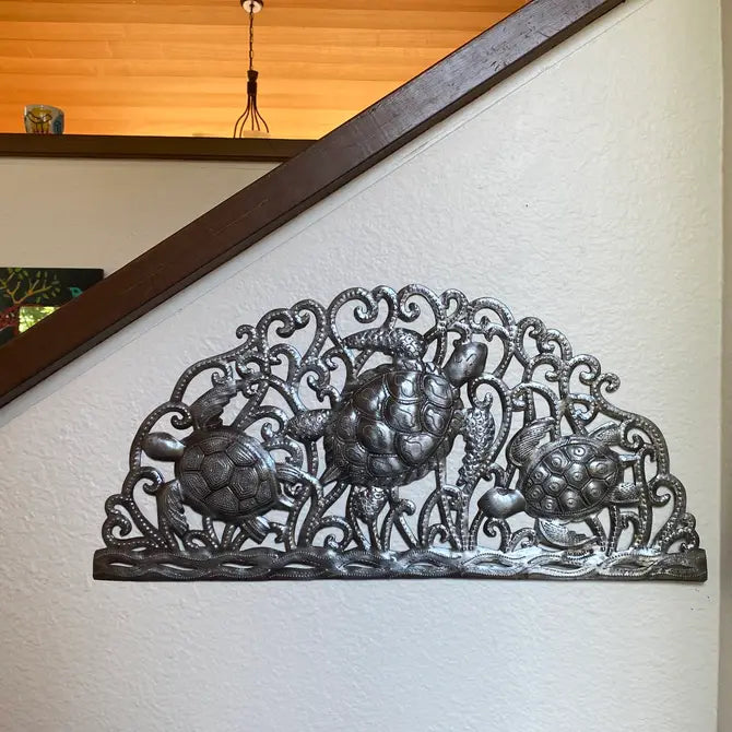 Metal Sea Turtle Arch, Handmade Wall Decor, Nautical 22"x11"