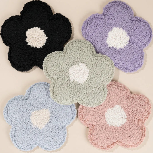Cotton Daisy Tufted Mug Rug Coaster Set