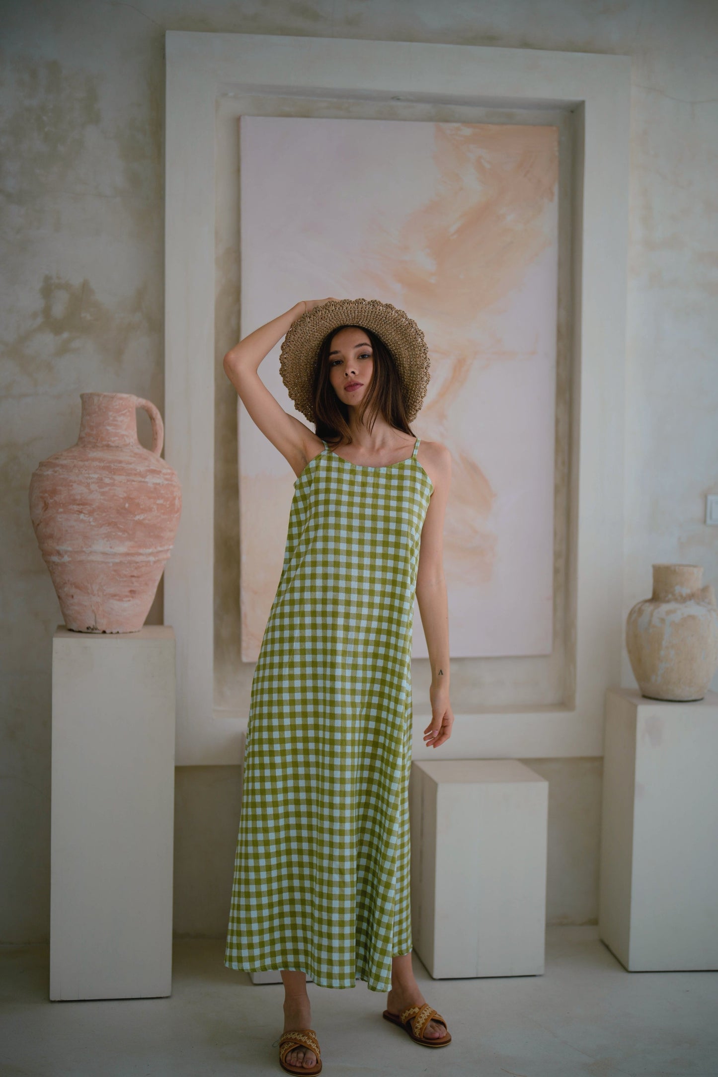 Maya Dress in Gingham Green