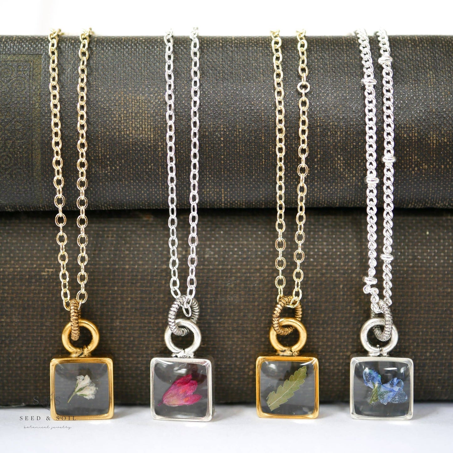 Gold Fern Necklace | Tiny Square Pendant