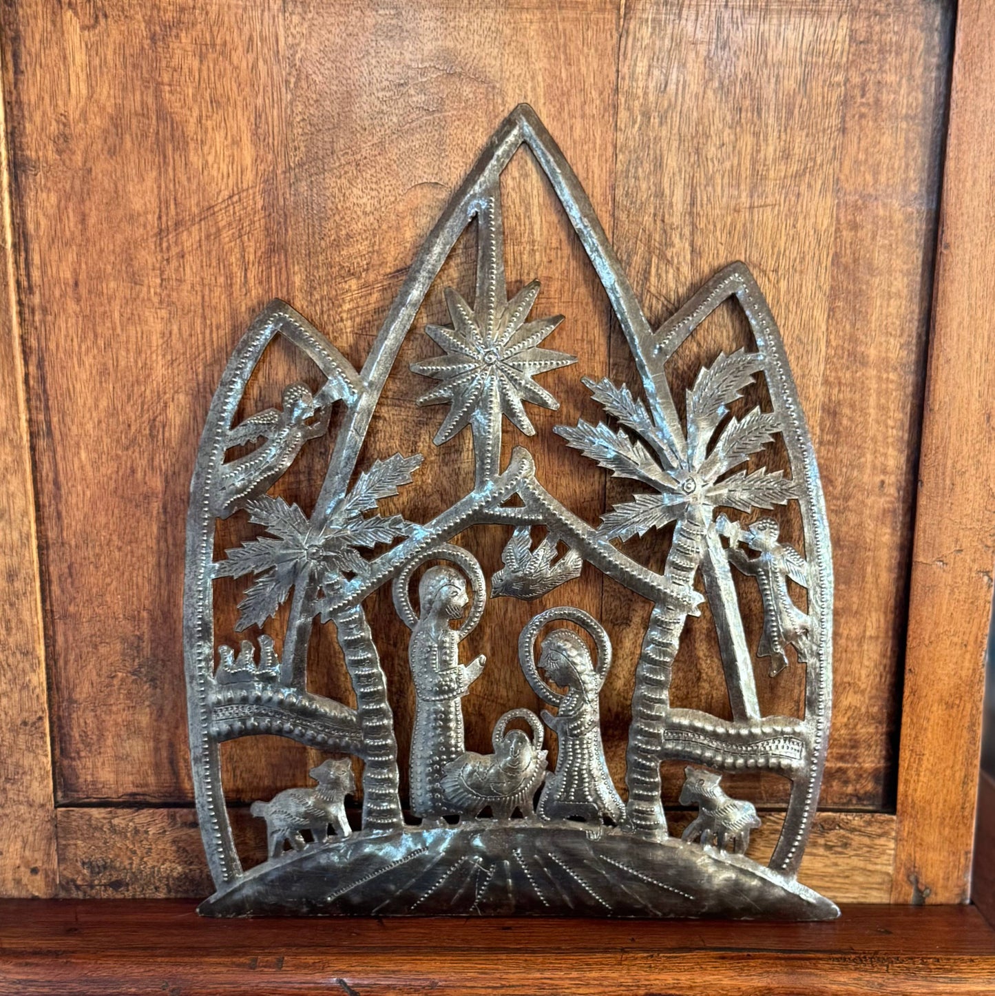 Haitian Metal Nativity Creche 10x12.25 Handmade Fair Trade
