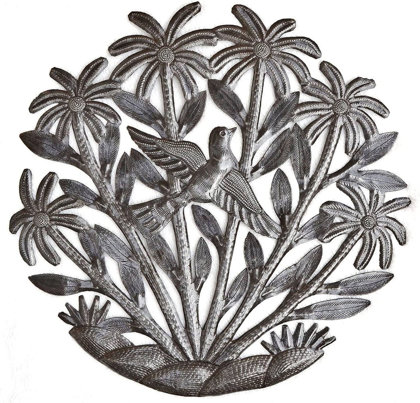 Haitian Metal Wall Art, Tropical Palms and Birds 15"`