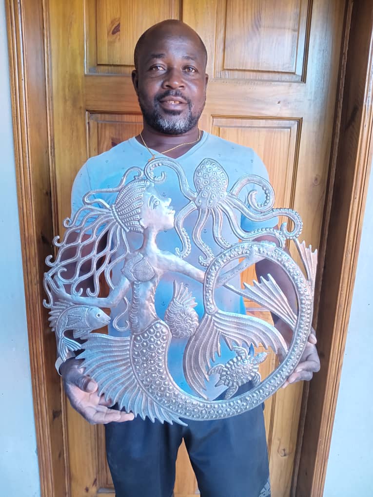 Haitian Metal Mermaid & Octopus – 23" Fair Trade