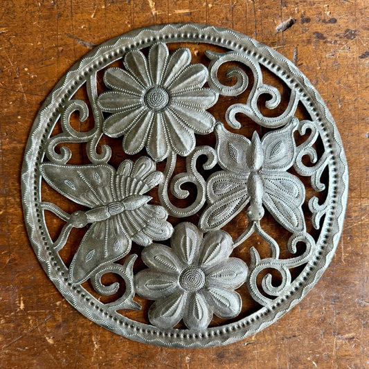 Handmade Butterfly & Flower Metal Wall Art – 11.5"