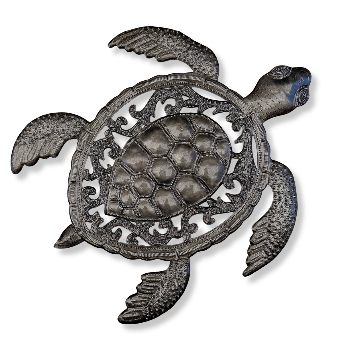 Haitian Metal Sea Turtle Wall Art – 14" x 12" Handmade