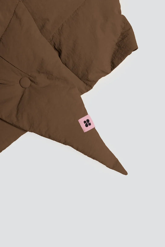 Warm brown vegan capuche with recycled padded fabric and pointed hood design. - The New Orchard - Warm Brown