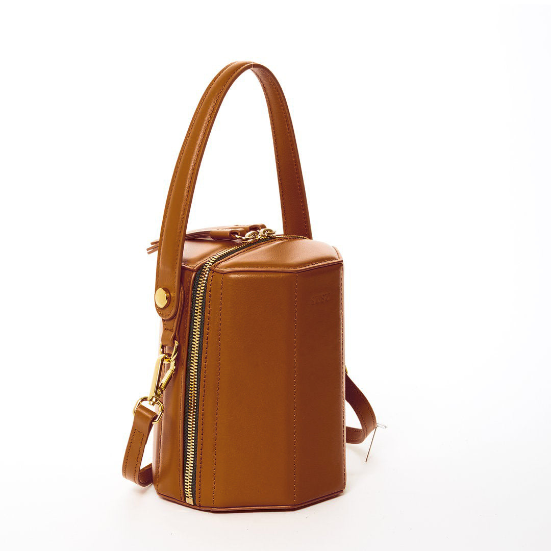 SUSU Brown Leather Bucket Bag Small Crossbody Purse Women's Handbag