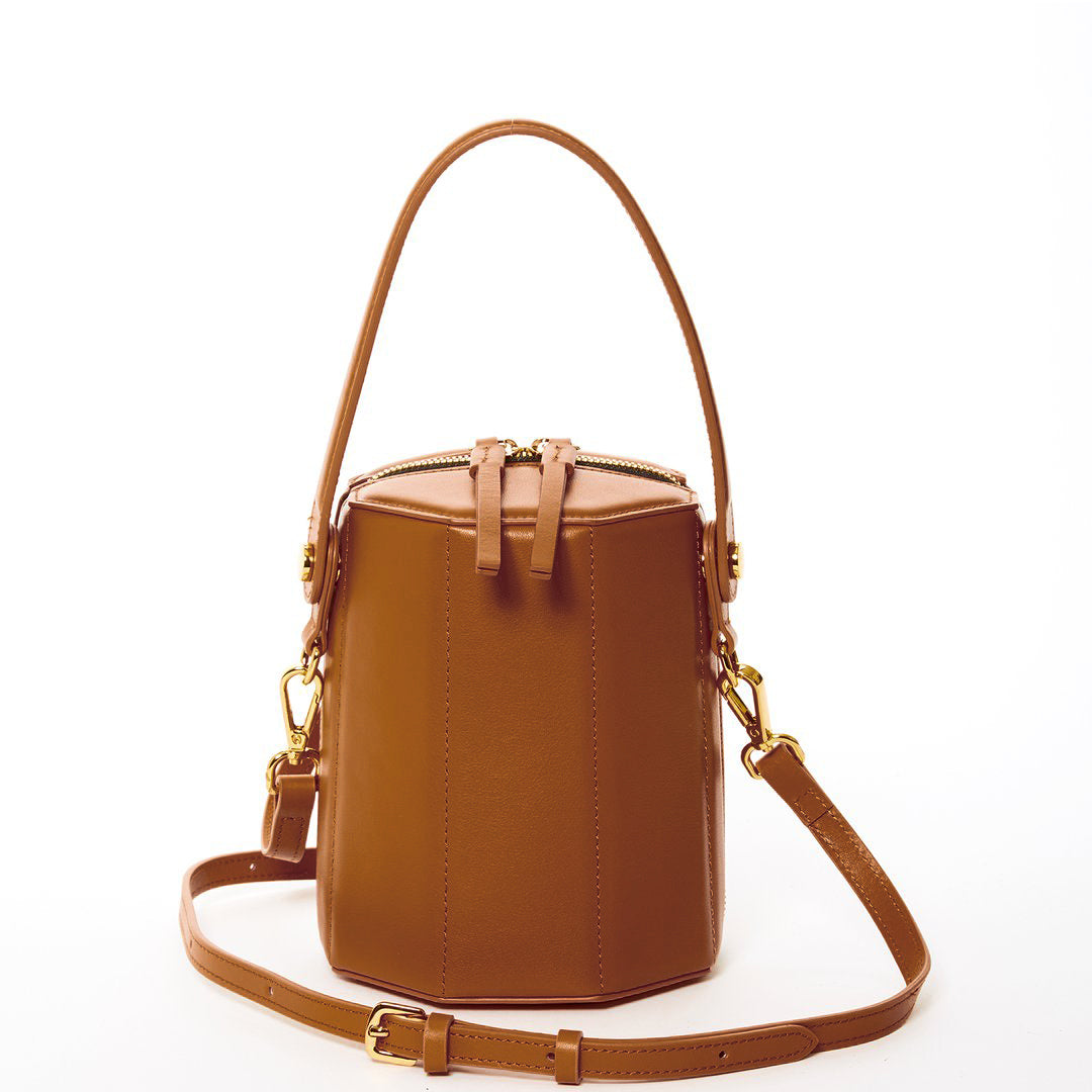 SUSU Brown Leather Bucket Bag Small Crossbody Purse Women's Handbag