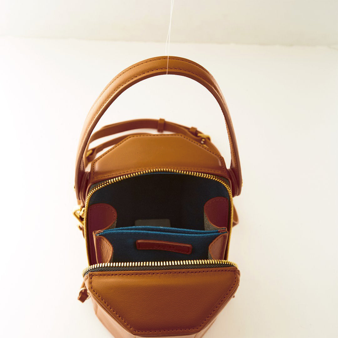 SUSU Brown Leather Bucket Bag Small Crossbody Purse Women's Handbag