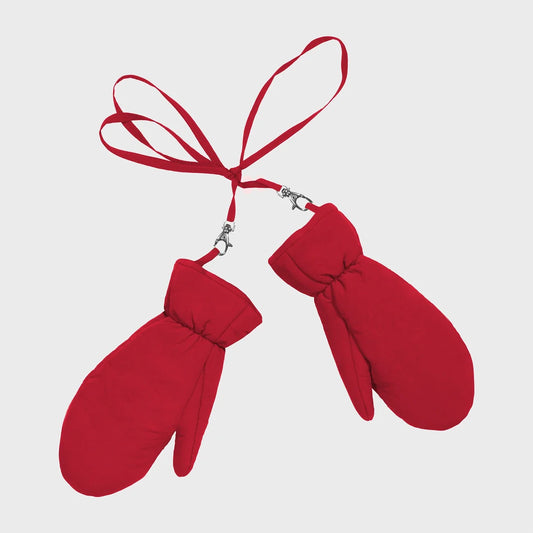 Red recycled fabric mittens eco conscious winter accessory