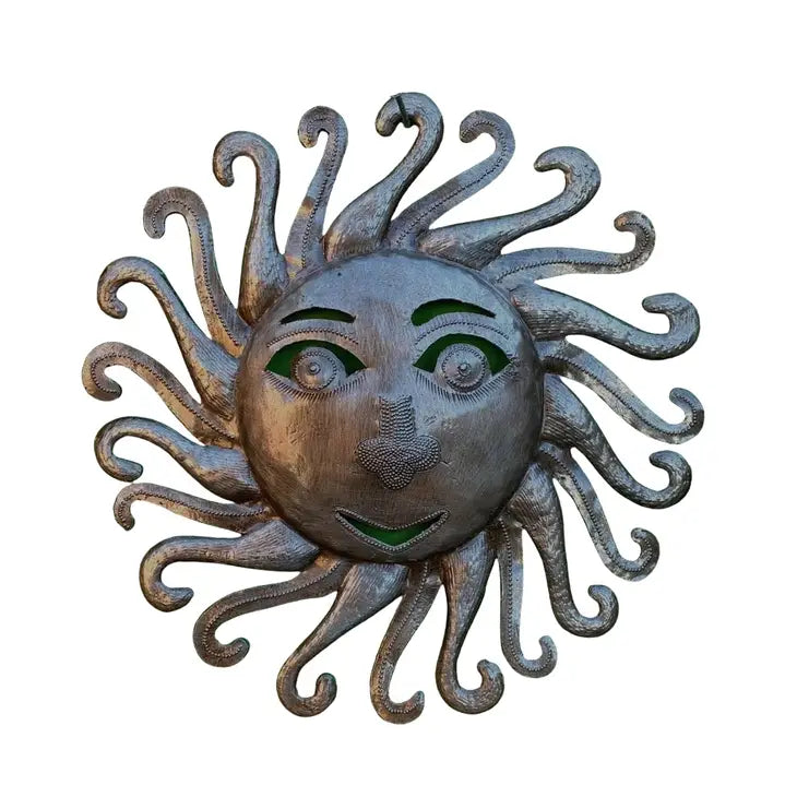 Metal Sun Garden Art, Sun Face, Haiti Fair Trade, 10"