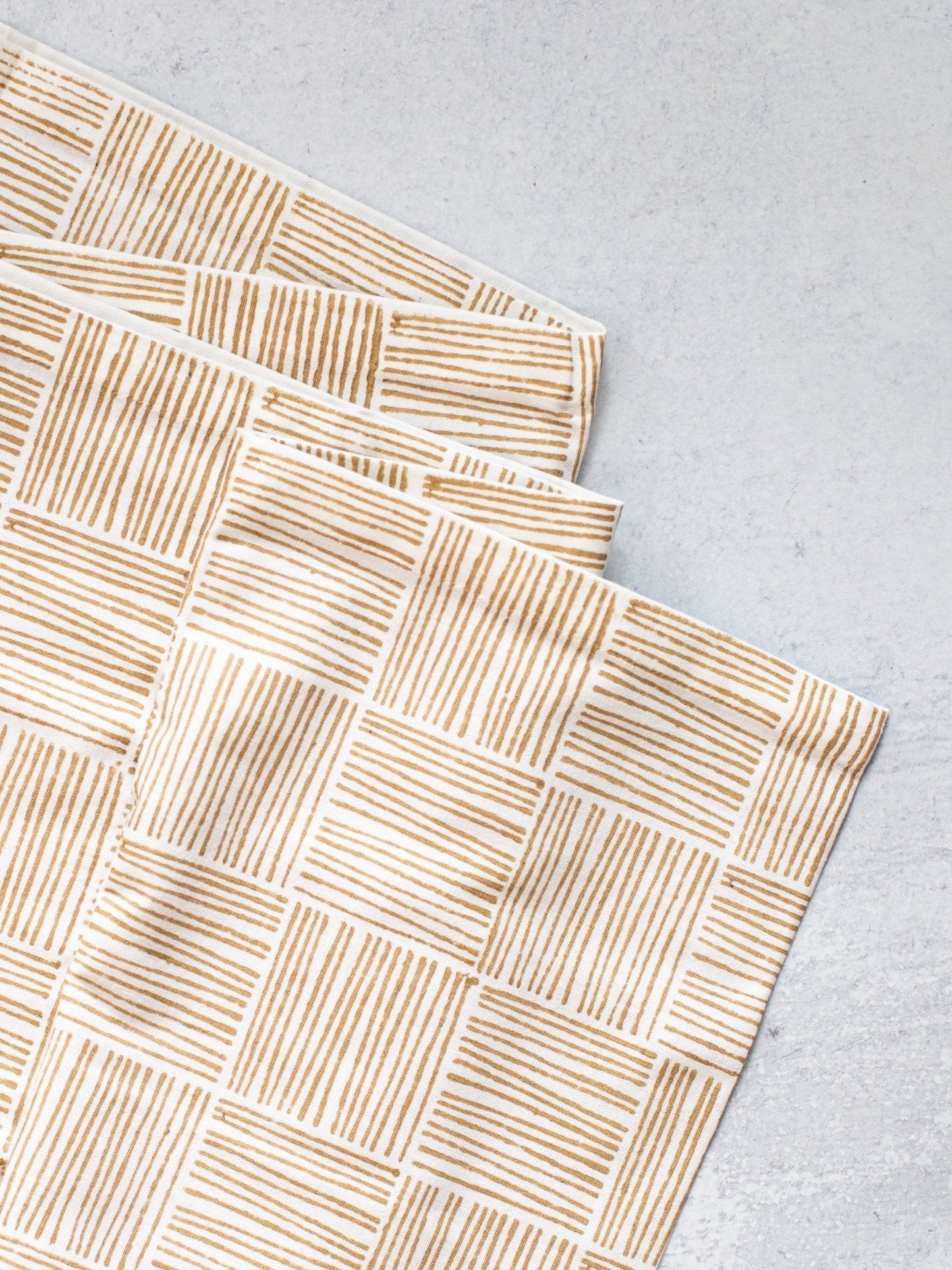 Hand Block Printed Table Runner (Ivory) - Stripe, Chai