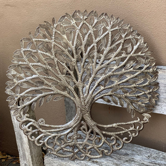 Celtic Trinity Knot Inspired Tree of Life Wall Art, 23 Inches, Metal Hanging, Family, Indoor Outdoor, Handmade in Haiti Recycled Barrels