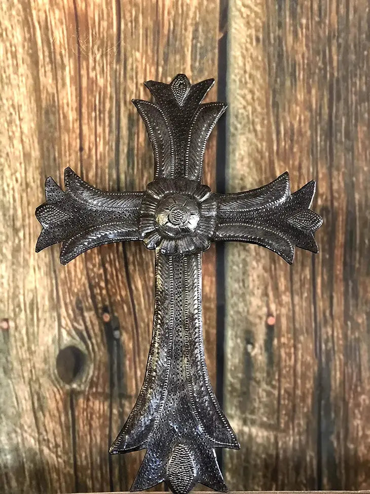 Hammered Cross, Milagro, Sacred Art 8.25"x12.25", Decorative Wall Cross, Handmade in Haiti