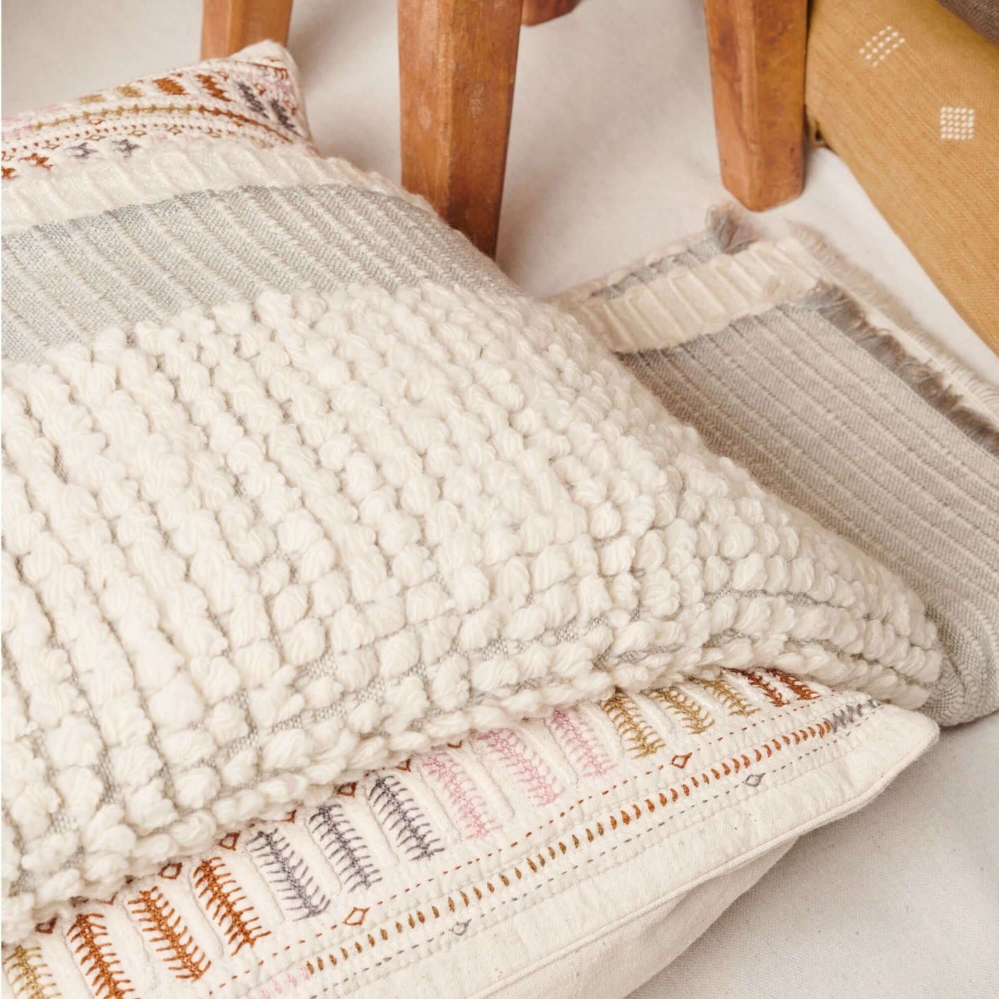 Butterscotch White Handloom Textured Plush Merino Throw