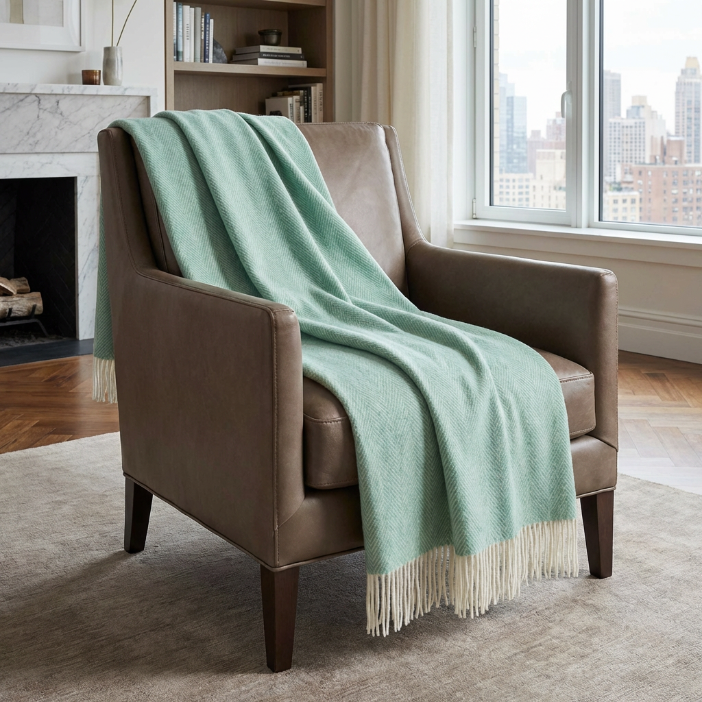 Southampton Home Merino Wool Herringbone Throw - Sea Glass