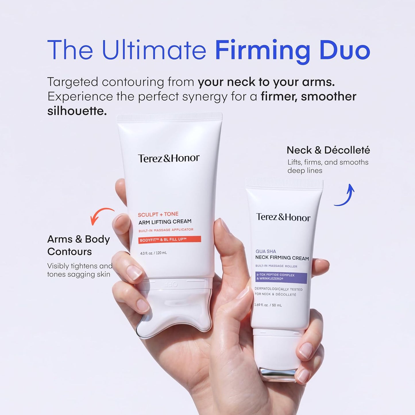 Terez & Honor Gua Sha Neck Firming Cream with Sculpt + Tone Arm Cream Duo