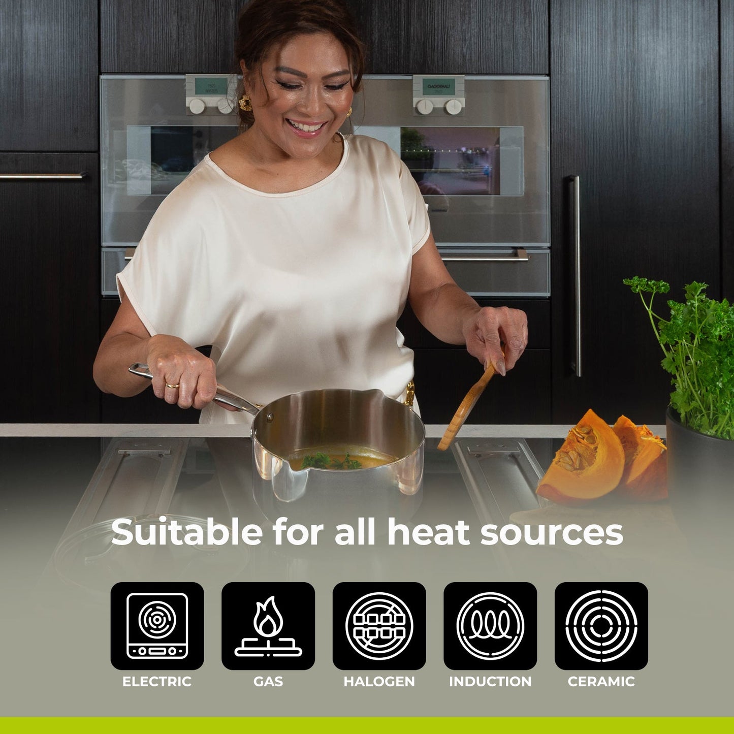 BE | LIVING - Essential Series - 3 qt / 8" / 20 cm Sauce Pan with lid - Triply Stainless Steel