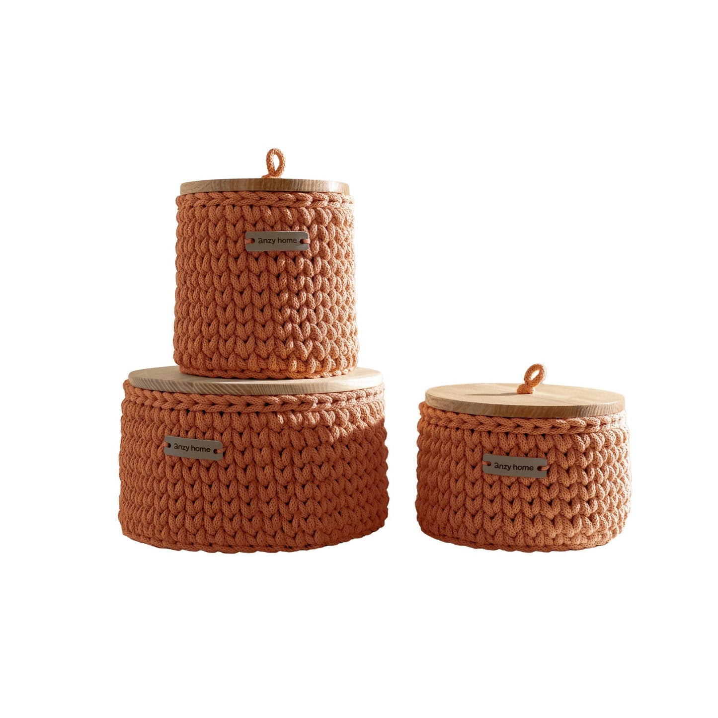 Round Storage Baskets w/ Wooden Lid