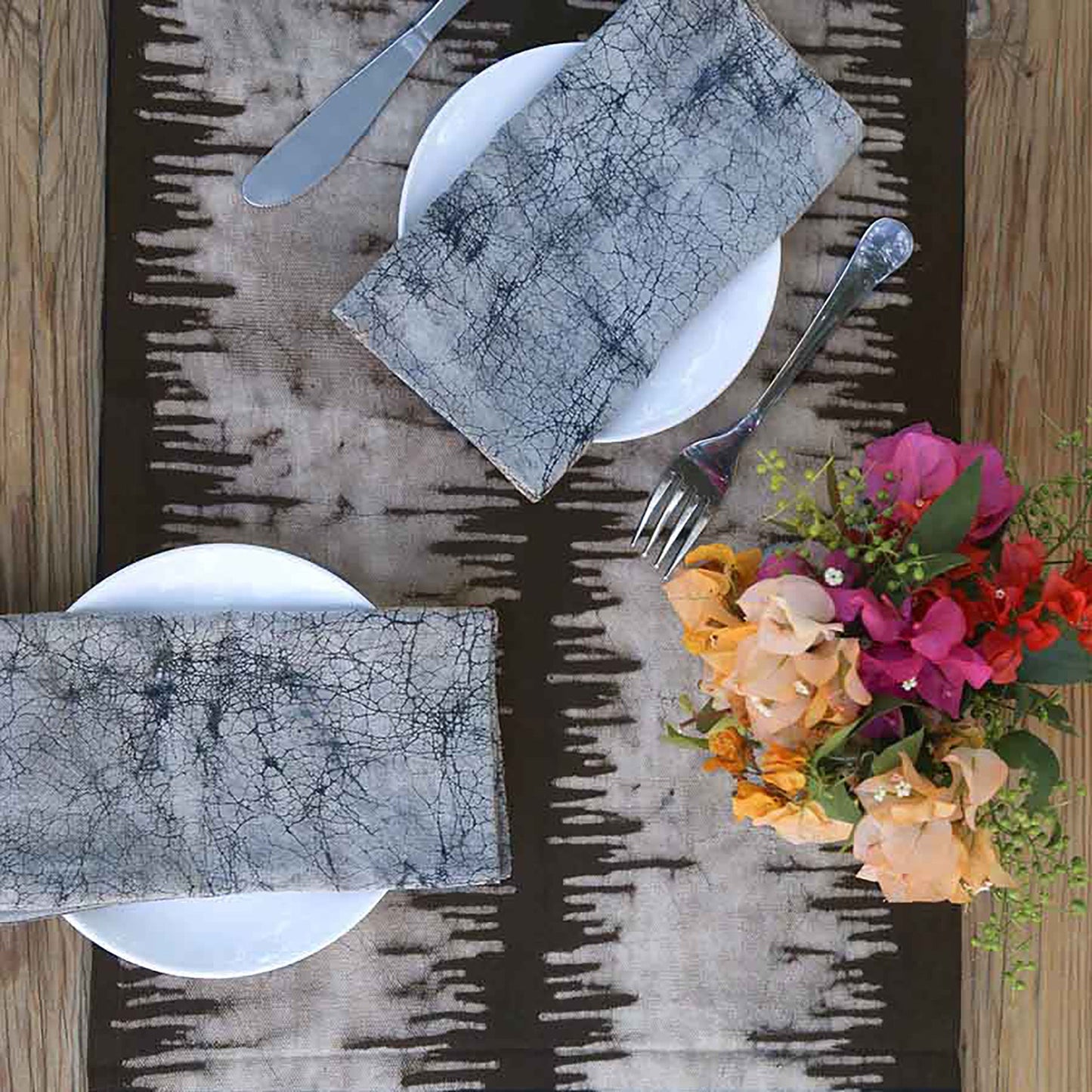 Neutral Block Print Table Runner - Noire
