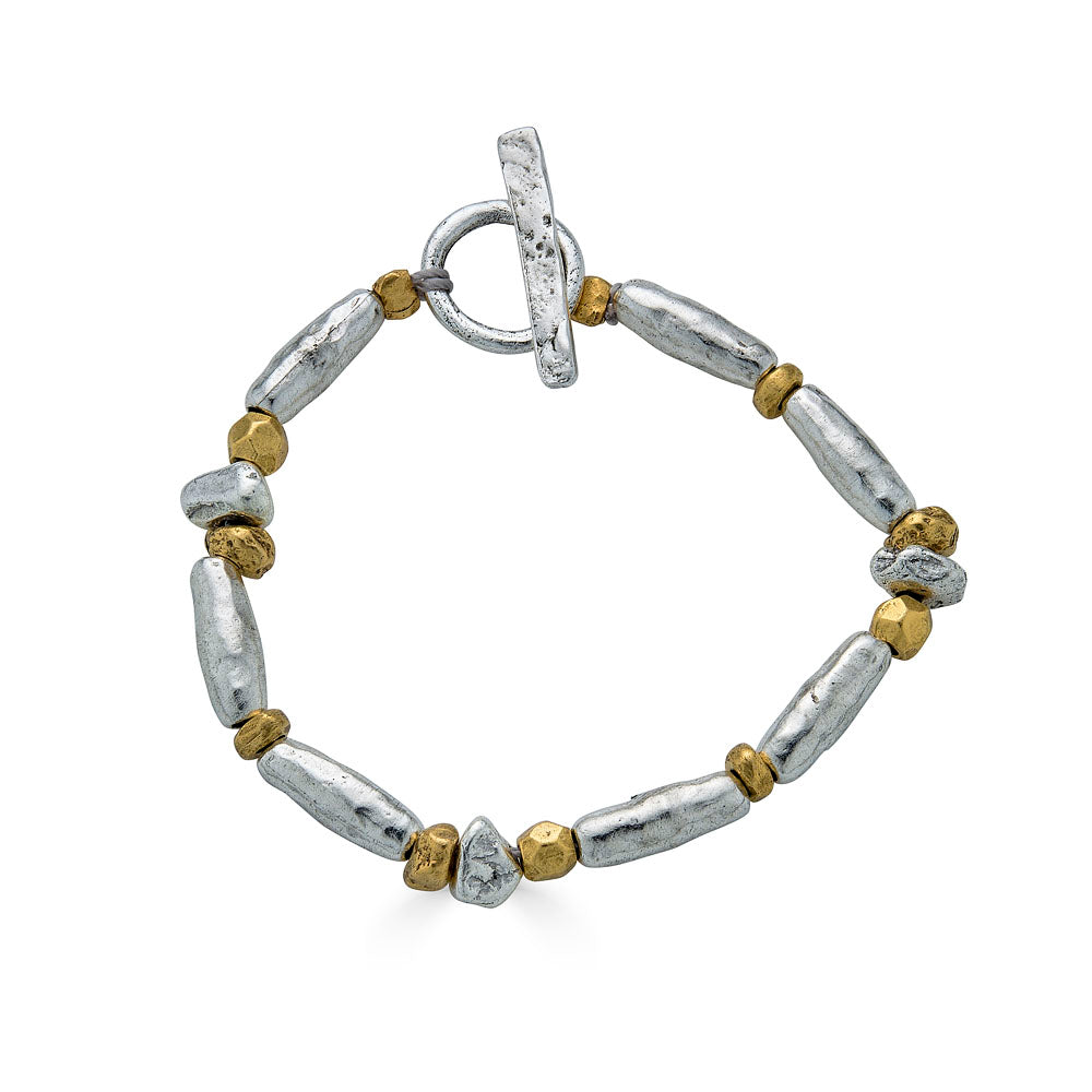 Silver Mixed Metal Organic Bead Bracelet