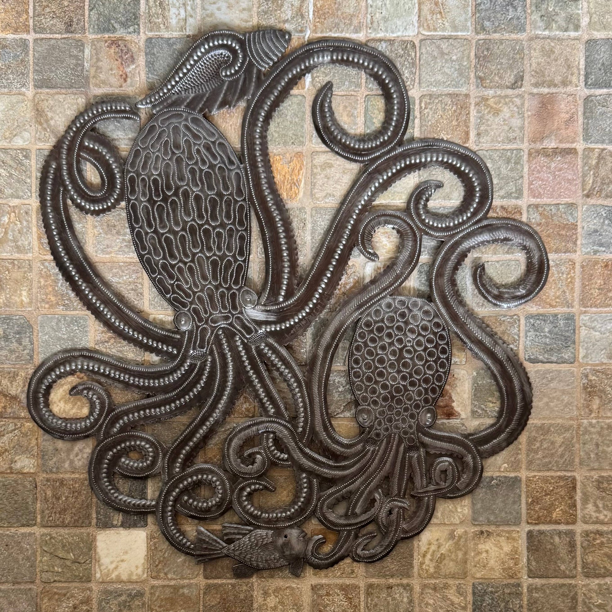 Handmade Octopus Wall Art Round Metal Sculpture Fair Trade