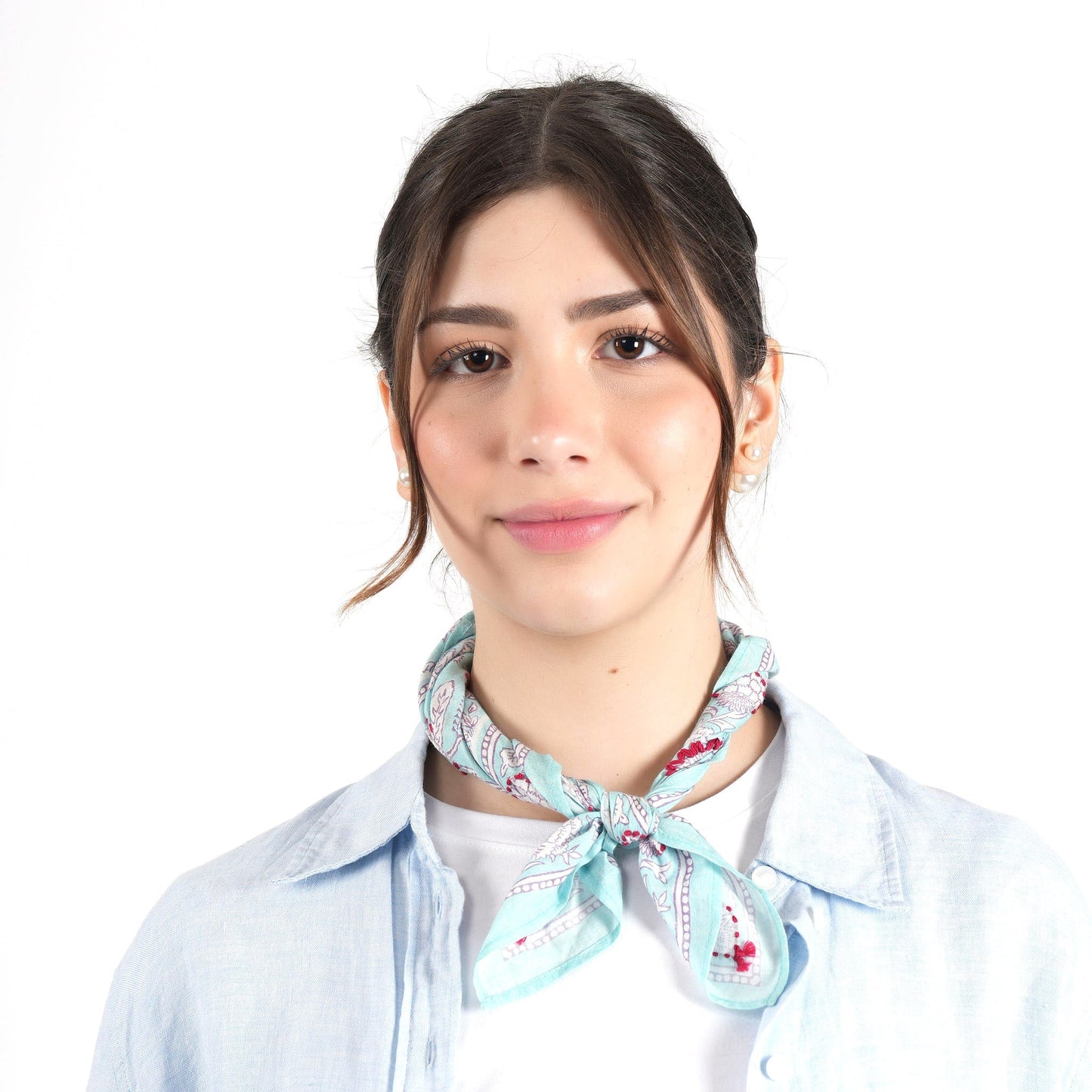 Blooming Peonies Bandana - Sky Light