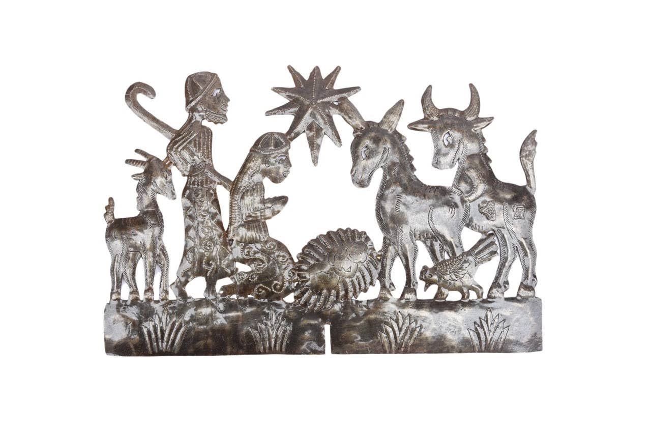 Haitian Metal 2-Panel Nativity Handmade Dimensional