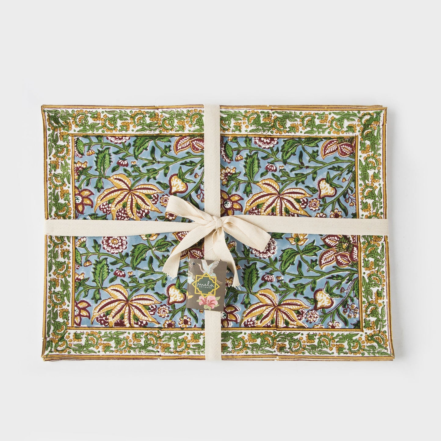 Hand Block Printed Cotton Placemats Set of 4 – Green & Blue Floral