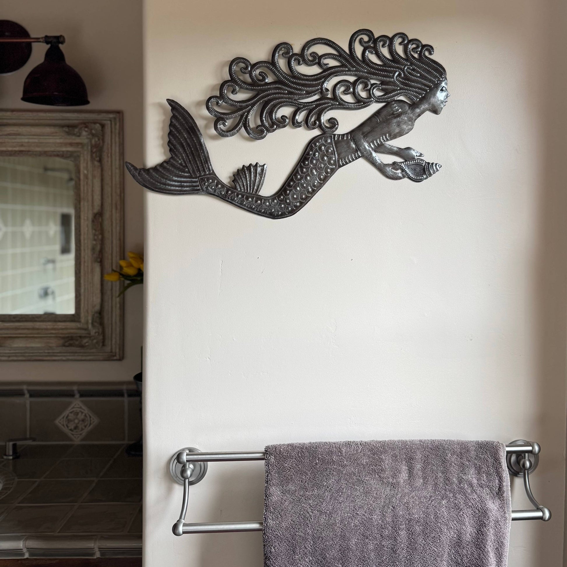 Handmade Haitian Mermaid Recycled Metal Wall Art