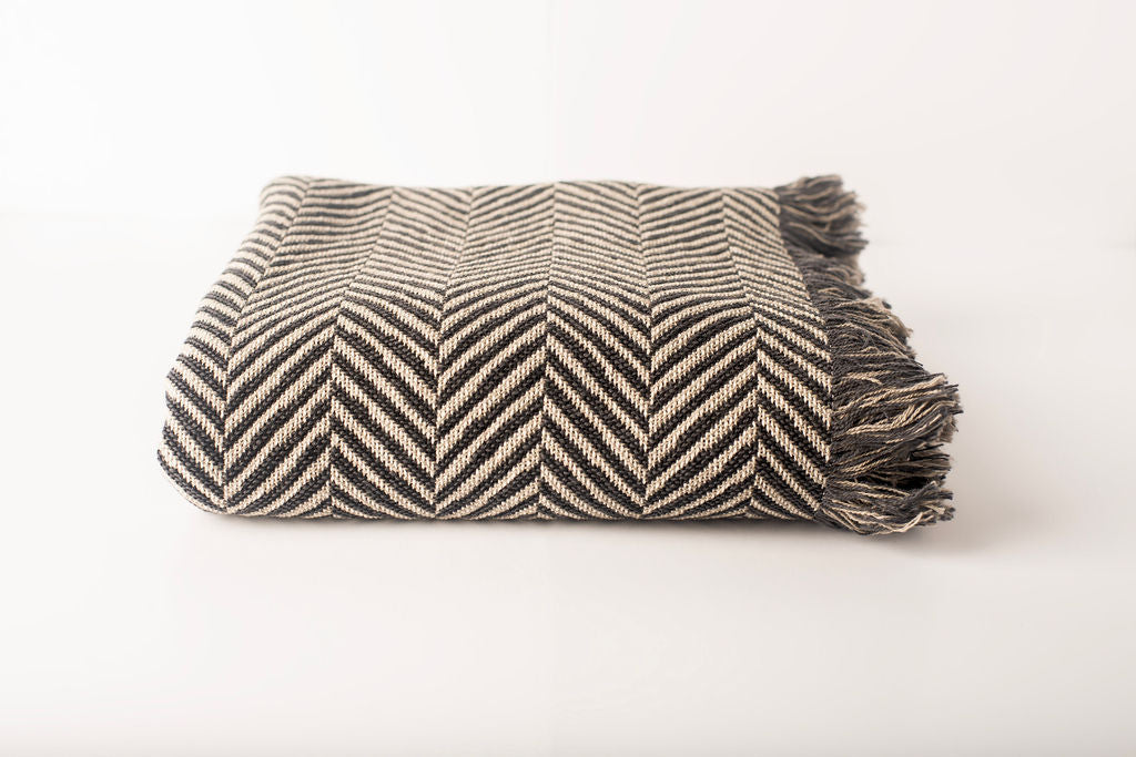 Neutral Herringbone Jacquard Woven Throw