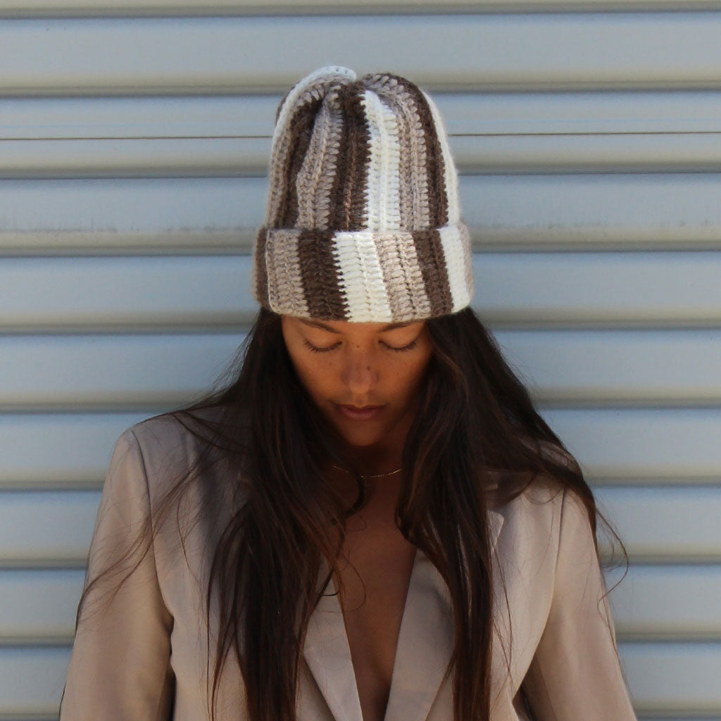 MINGA | Baby Alpaca Beanie - Natural Stripe