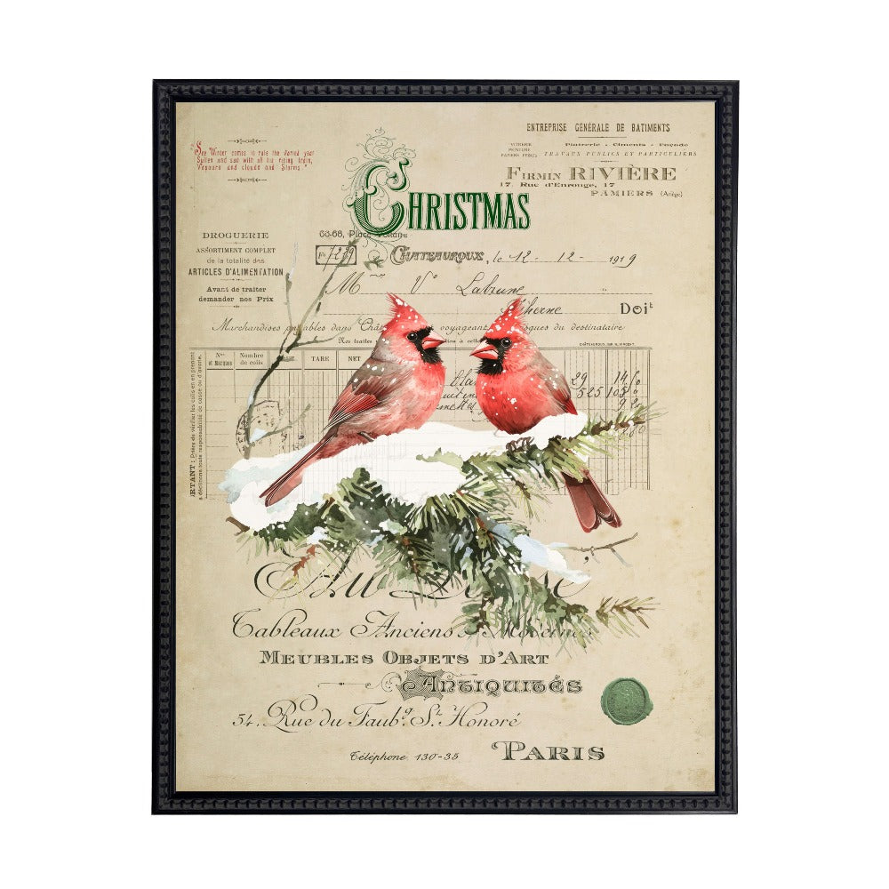 Vintage Painting of Cardinals on a distressed bookplate background