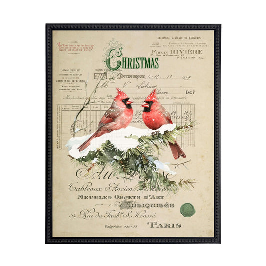 Vintage Painting of Cardinals on a distressed bookplate background