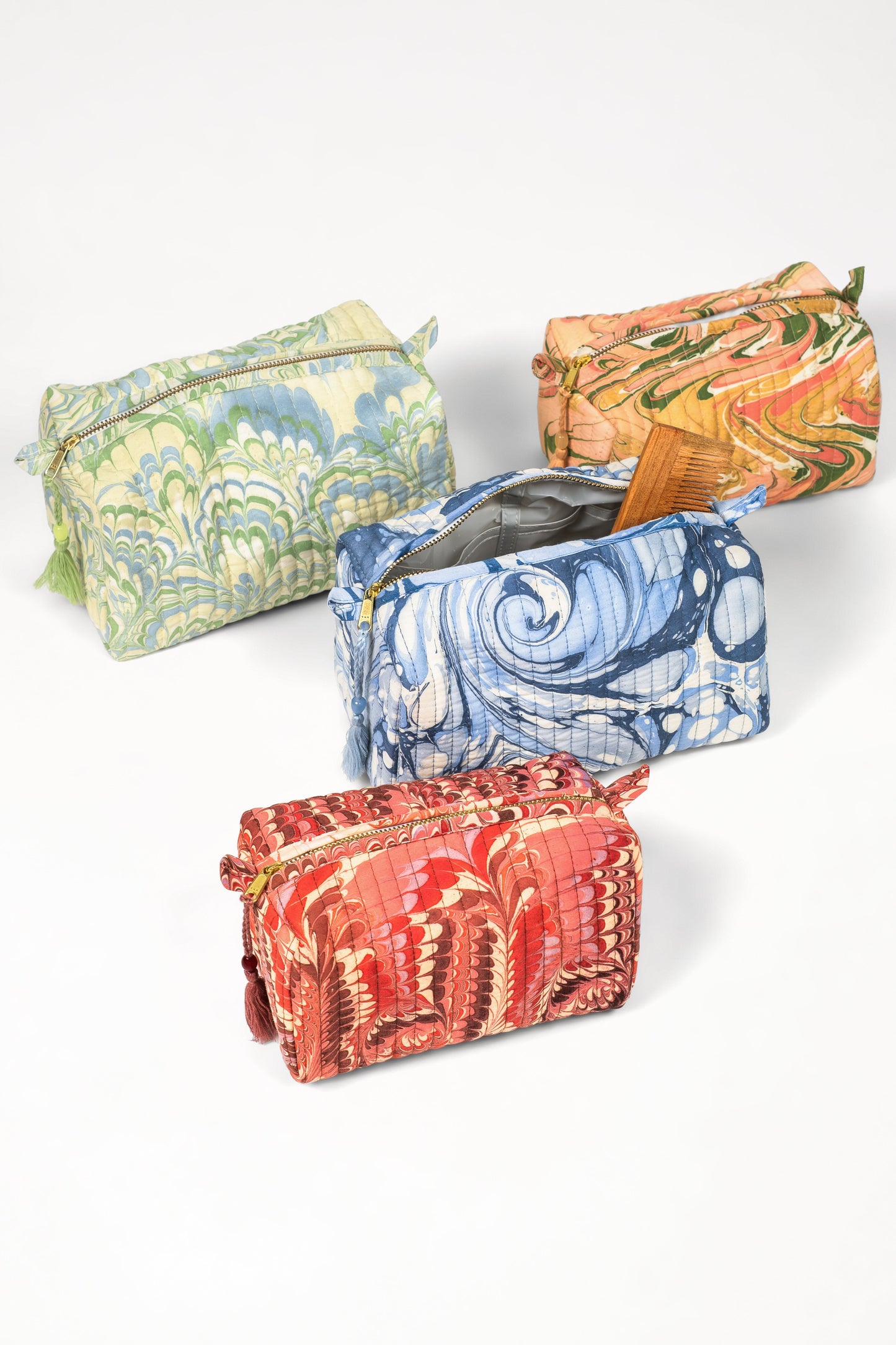 Seaglass Peacock Hand-Marbled Cosmetic Bag